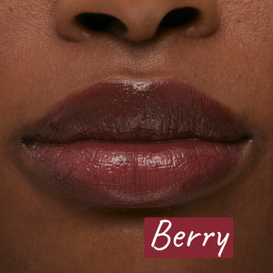 Model wearing Tripeptide Berry Lip Balm